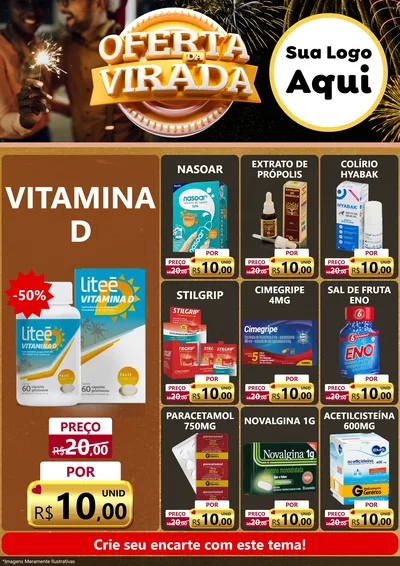 Modelo de Encarte para Encarte A4 Vertical com o tema Oferta da Virada para Farmácia