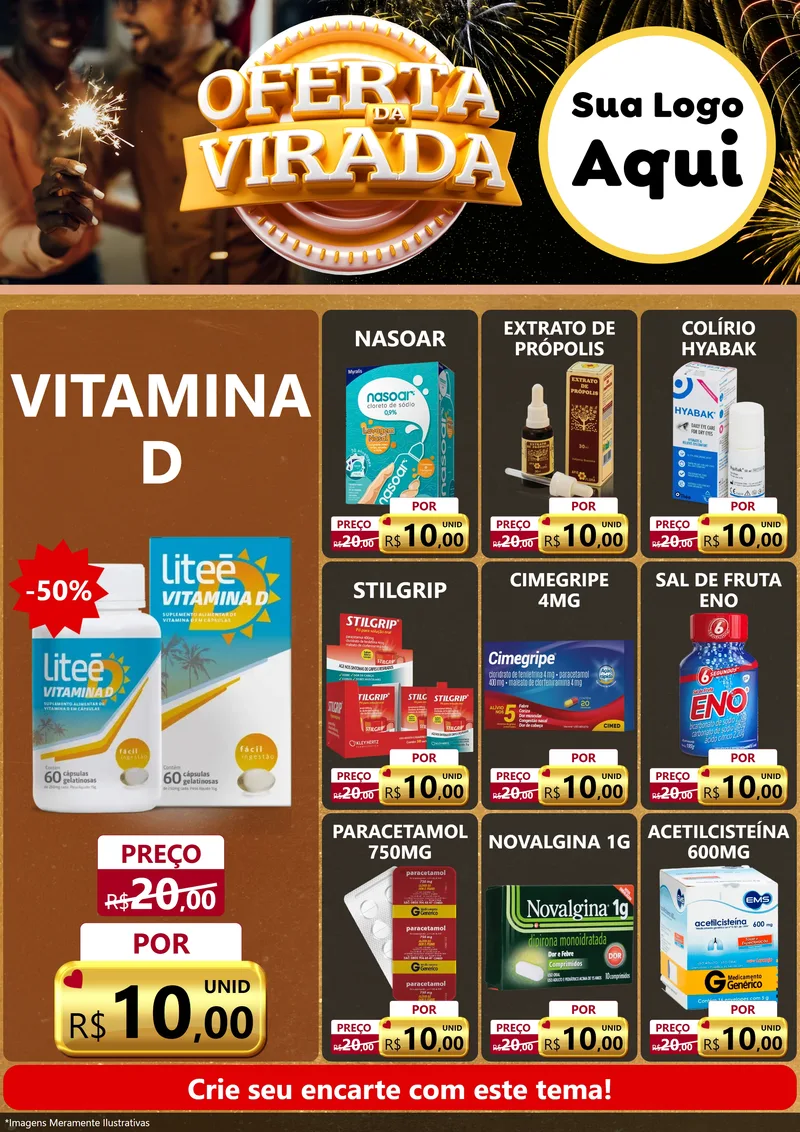 Modelo de Encarte para Encarte A4 Vertical com o tema Oferta da Virada para Farmácia