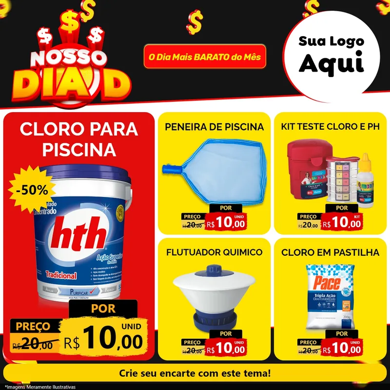 Modelo de Rede Social para Feed Facebook com o tema Nosso Dia D para Produtos para Piscina