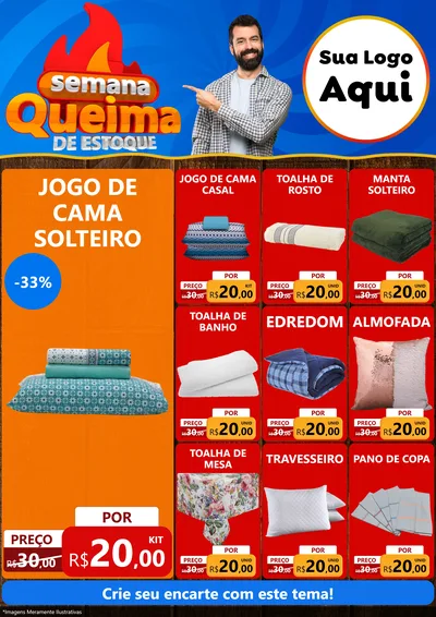 Modelo de Encarte para Encarte A4 Vertical com o tema Semana Queima de Estoque para Cama, Mesa e Banho