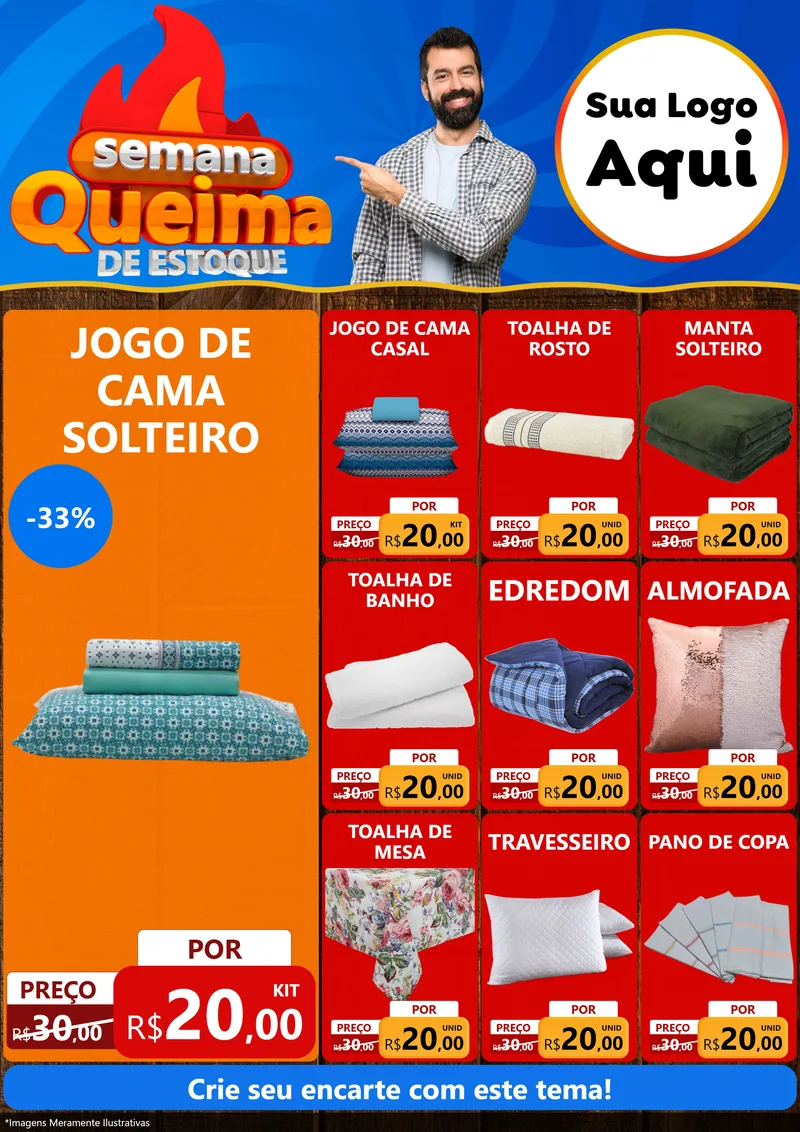 Modelo de Encarte para Encarte A4 Vertical com o tema Semana Queima de Estoque para Cama, Mesa e Banho