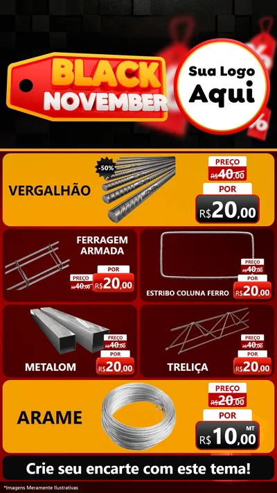 Modelo de TV para TV Vertical com o tema Black November para Ferragens