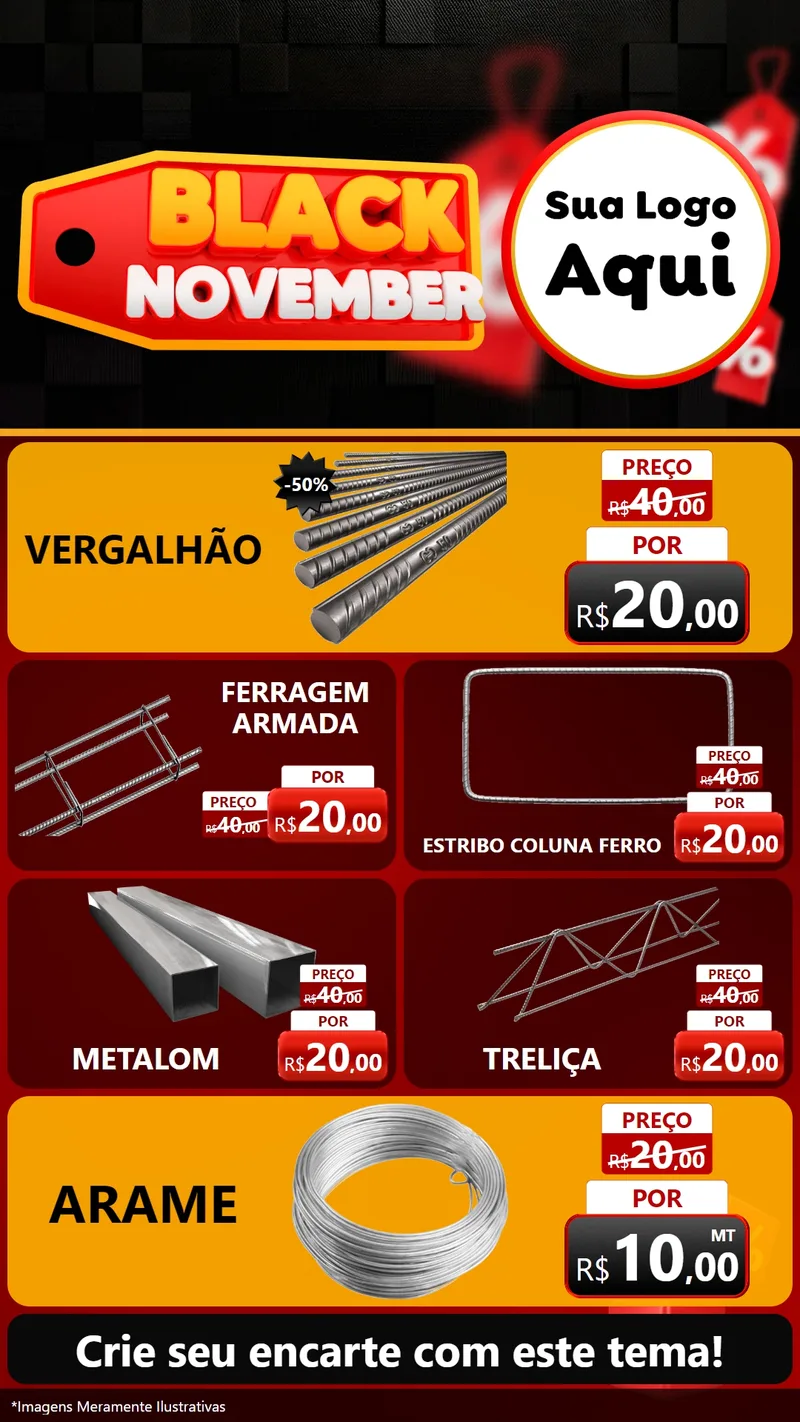 Modelo de TV para TV Vertical com o tema Black November para Ferragens