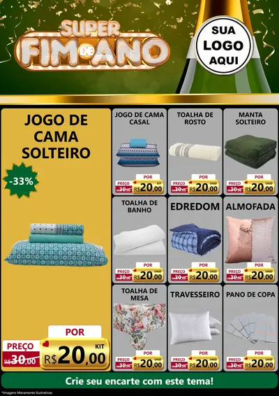 Modelo de Encarte para Encarte A4 Vertical com o tema Super Fim de Ano para Cama, Mesa e Banho