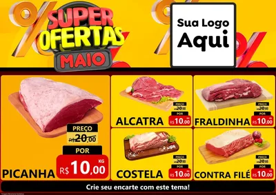 Modelo de Encarte para Encarte A4 Horizontal com o tema Super Ofertas Maio para Açougue