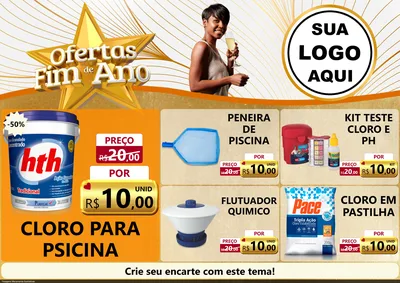 Modelo de Encarte para Encarte A4 Horizontal com o tema Ofertas Fim de Ano para Produtos para Piscina