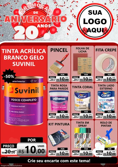 Modelo de Encarte para Encarte A4 Vertical com o tema Promoção de Aniversário - 20 Anos para Tintas e Ferramentas