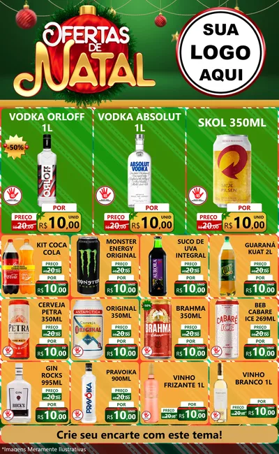Modelo de Encarte para Encarte Grande com o tema Ofertas de Natal para Distribuidora de bebidas
