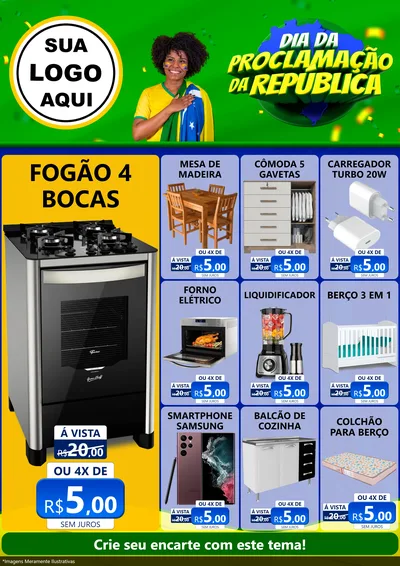 Modelo de Encarte para Encarte A4 Vertical com o tema Dia Da Proclamação Da República para Móveis e Eletro