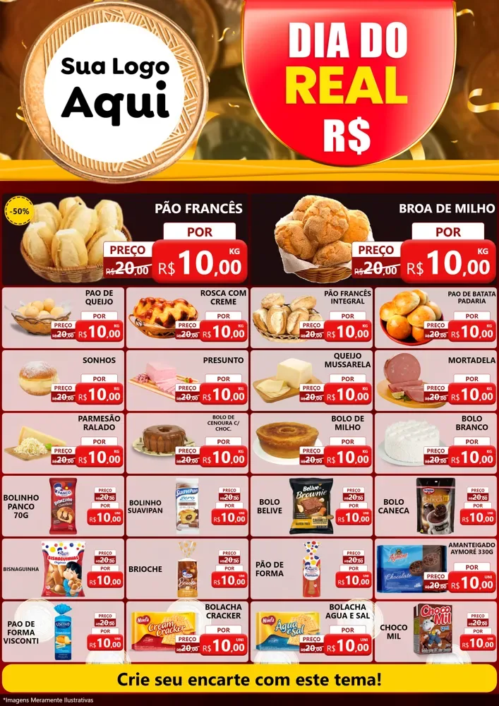 Modelo de Encarte para Encarte A4 Vertical com o tema Dia do Real para Padaria