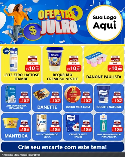 Modelo de Rede Social para Feed Instagram com o tema Ofertas de Julho para Frios e Laticínios