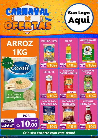 Modelo de Encarte para Encarte A4 Vertical com o tema Carnaval de Ofertas para Supermercado