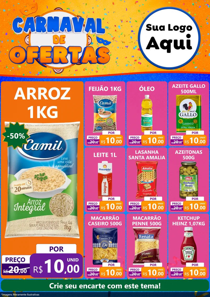 Modelo de Encarte para Encarte A4 Vertical com o tema Carnaval de Ofertas para Supermercado