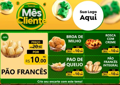 Modelo de Encarte para Encarte A4 Horizontal com o tema Especial Mês do Cliente para Padaria