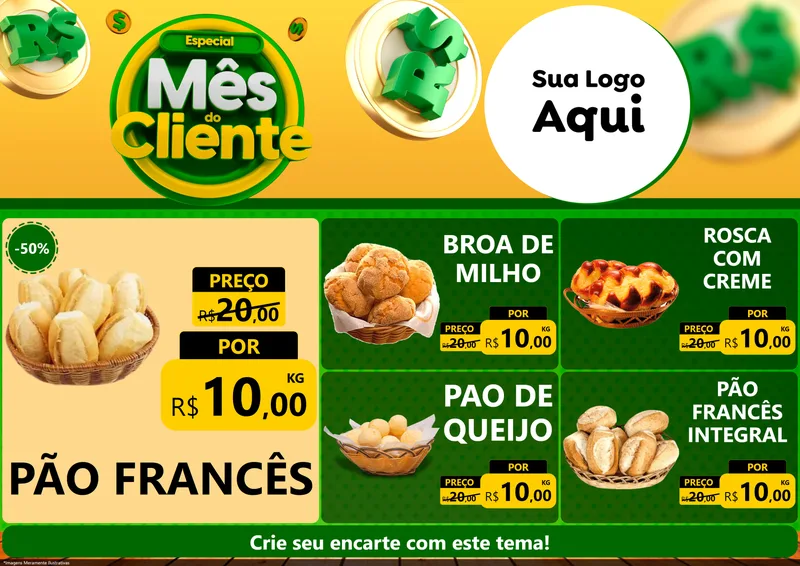 Modelo de Encarte para Encarte A4 Horizontal com o tema Especial Mês do Cliente para Padaria