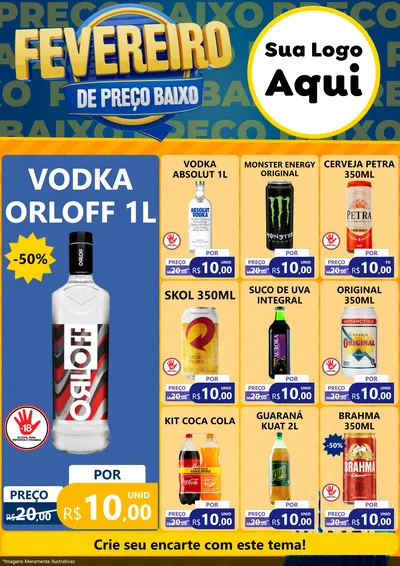Modelo de Encarte para Encarte A4 Vertical com o tema Fevereiro de Preço Baixo para Distribuidora de bebidas