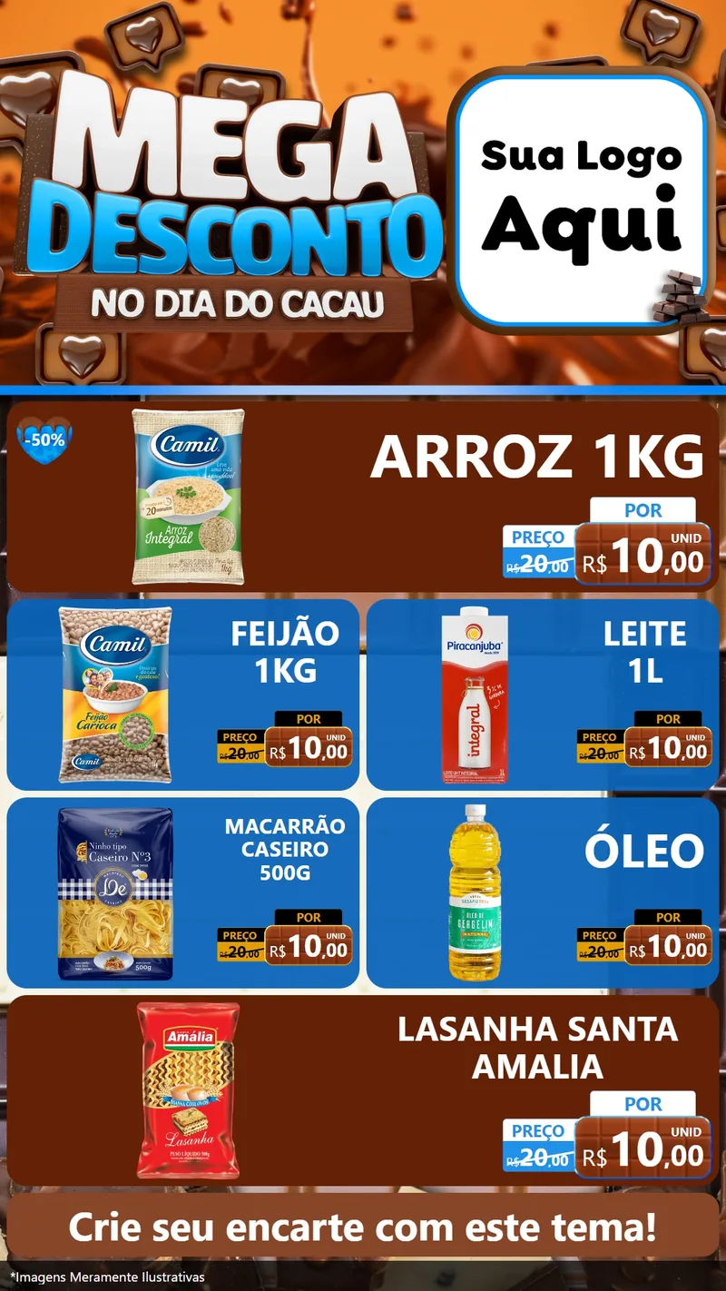 Modelo de TV para TV Vertical com o tema Mega Desconto no Dia do Cacau para Supermercado