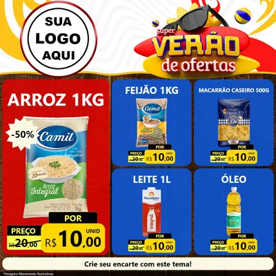 Modelo de Rede Social para Feed Facebook com o tema Super Verão de Ofertas para Supermercado