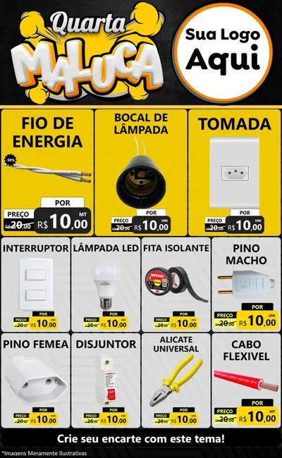 Modelo de Encarte para Encarte Grande com o tema Quarta Maluca para Materiais Elétricos