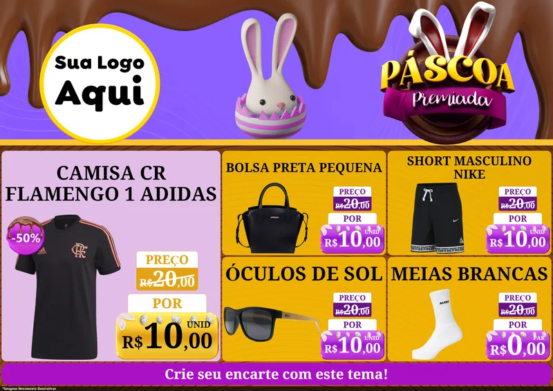 Modelo de Encarte para Encarte A4 Horizontal com o tema Páscoa Premiada para Roupas e acessórios
