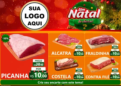 Modelo de Encarte para Encarte A4 Horizontal com o tema Um Natal de Ofertas para Açougue