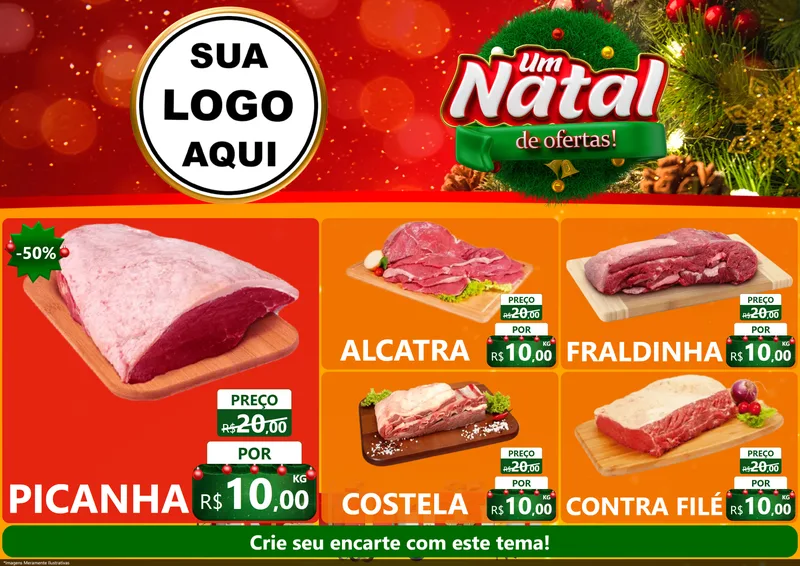 Modelo de Encarte para Encarte A4 Horizontal com o tema Um Natal de Ofertas para Açougue