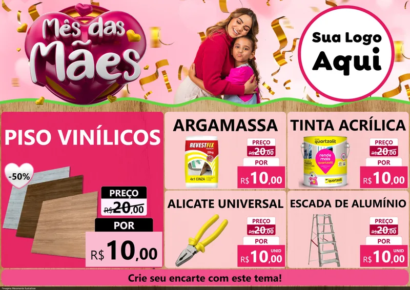 Modelo de Encarte para Encarte A4 Horizontal com o tema Mês das Mães para Material para Construção