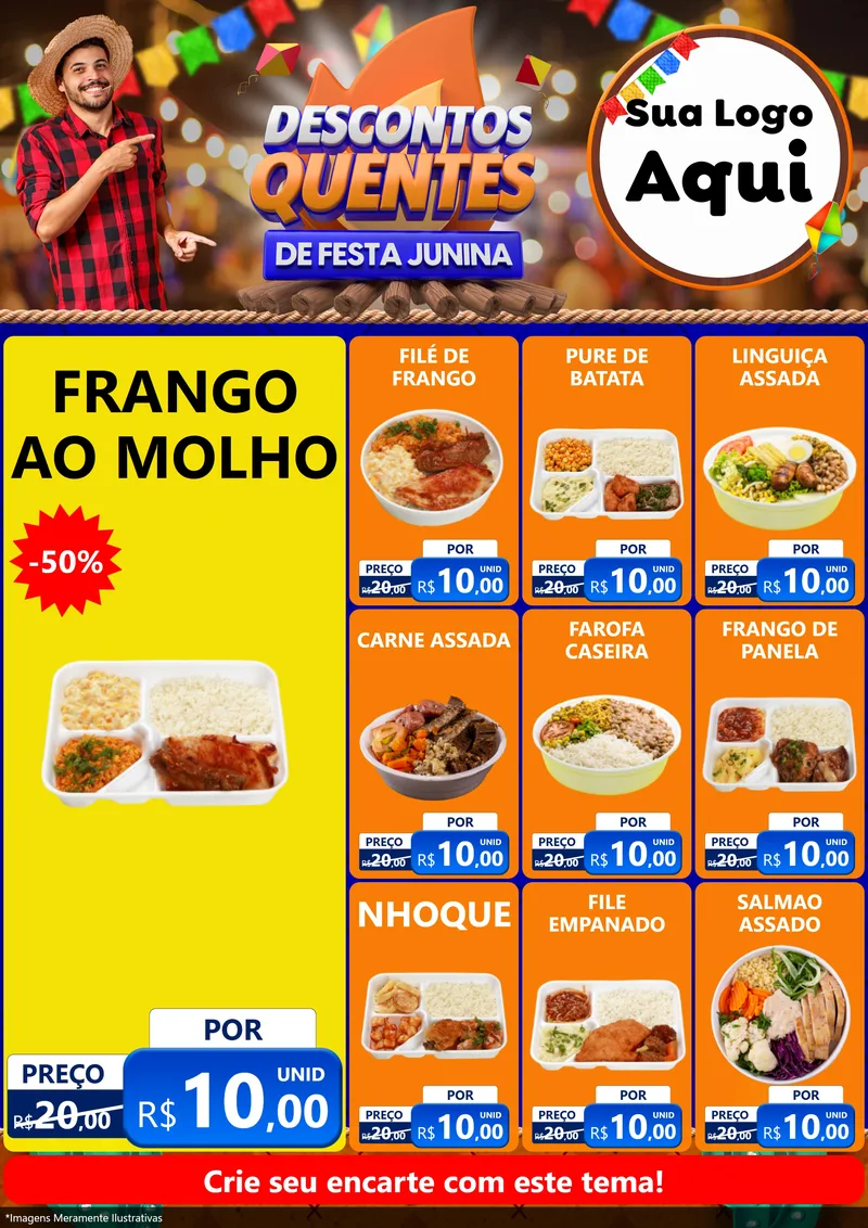 Modelo de Encarte para Encarte A4 Vertical com o tema Descontos Quentes de Festa Junina para Restaurante