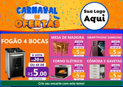Modelo de Encarte para Encarte A4 Horizontal com o tema Carnaval de Ofertas para Móveis e Eletro