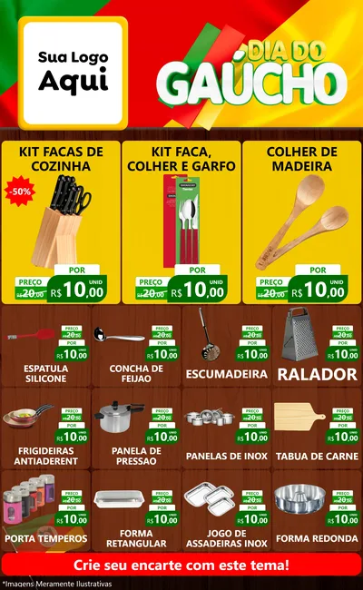Modelo de Encarte para Encarte Grande com o tema Dia do Gaúcho para Utilidades Domésticas