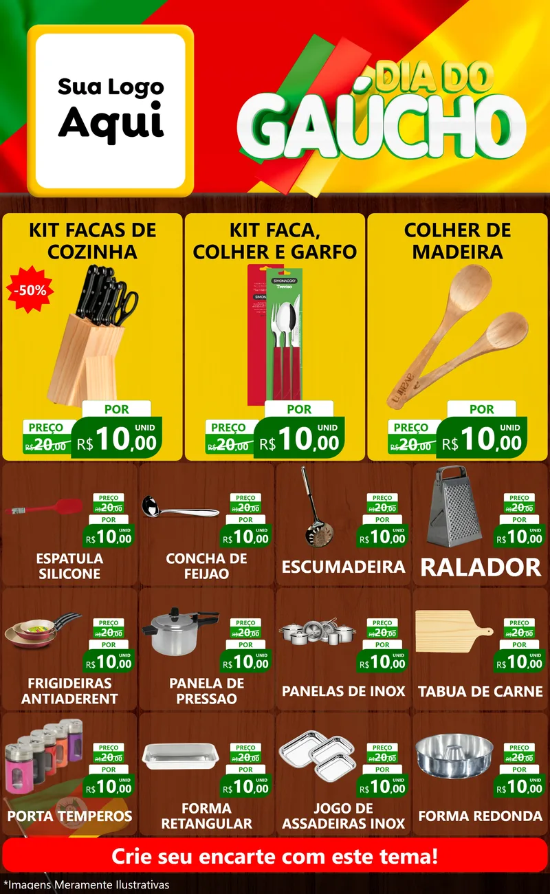 Modelo de Encarte para Encarte Grande com o tema Dia do Gaúcho para Utilidades Domésticas