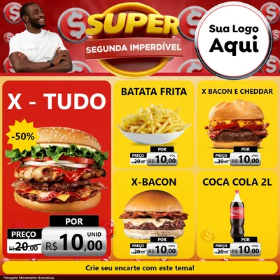 Modelo de Rede Social para Feed Facebook com o tema Super Segunda Imperdível para Hamburgueria