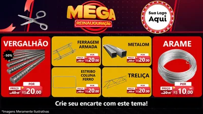 Modelo de TV para TV Horizontal com o tema Mega Reinauguração para Ferragens