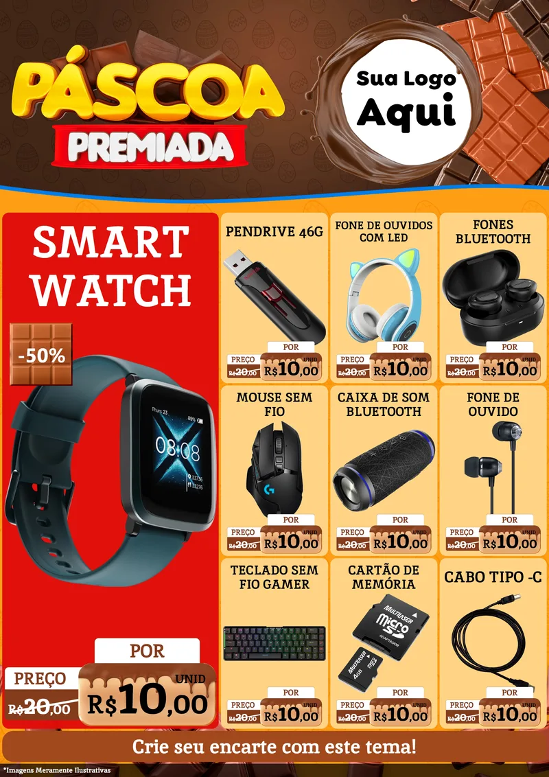 Modelo de Encarte para Encarte A4 Vertical com o tema Páscoa Premiada para Informática
