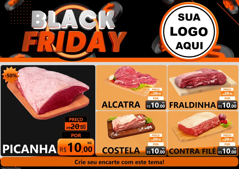 Modelo de Encarte para Encarte A4 Horizontal com o tema Black Friday para Açougue