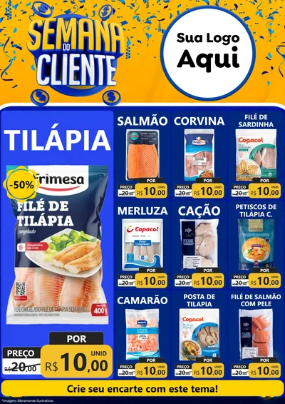 Modelo de Encarte para Encarte A4 Vertical com o tema Semana do Cliente para Peixaria