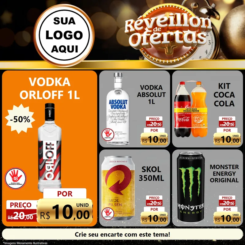 Modelo de Rede Social para Feed Facebook com o tema Réveillon de Ofertas para Distribuidora de bebidas