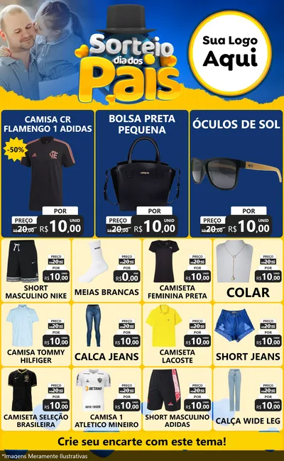 Modelo de Encarte para Encarte Grande com o tema Sorteio Dia Dos Pais para Roupas e acessórios