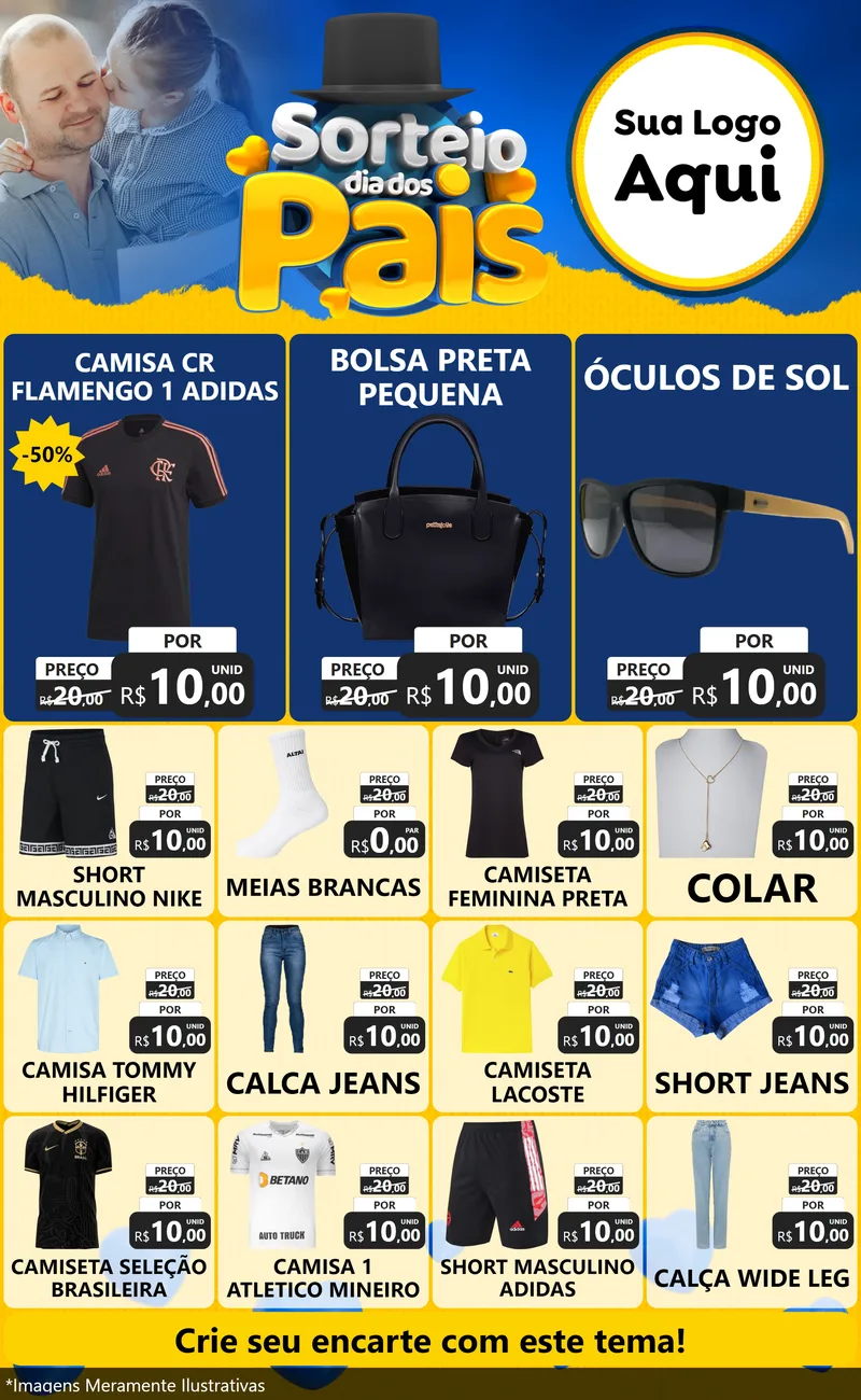 Modelo de Encarte para Encarte Grande com o tema Sorteio Dia Dos Pais para Roupas e acessórios