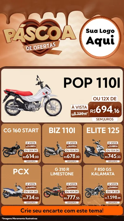 Modelo de Rede Social para Stories com o tema Páscoa de Ofertas para Concessionaria de Motos