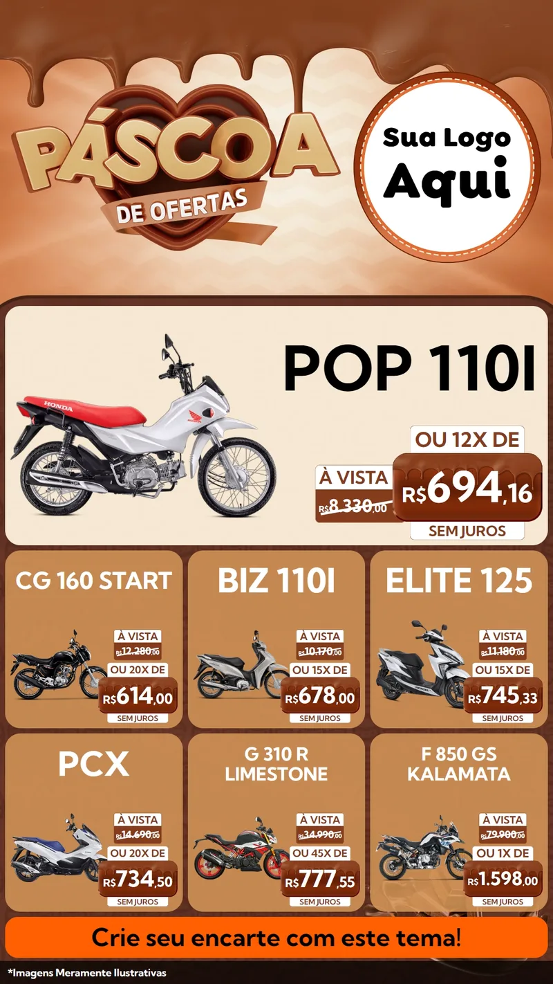 Modelo de Rede Social para Stories com o tema Páscoa de Ofertas para Concessionaria de Motos