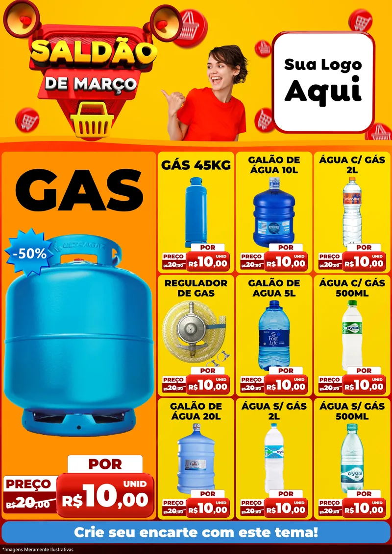 Modelo de Encarte para Encarte A4 Vertical com o tema Saldão de Março para Água e gás