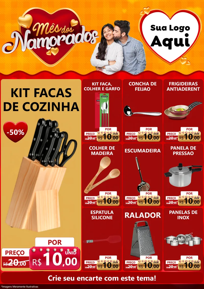Modelo de Encarte para Encarte A4 Vertical com o tema Mês dos Namorados para Utilidades Domésticas