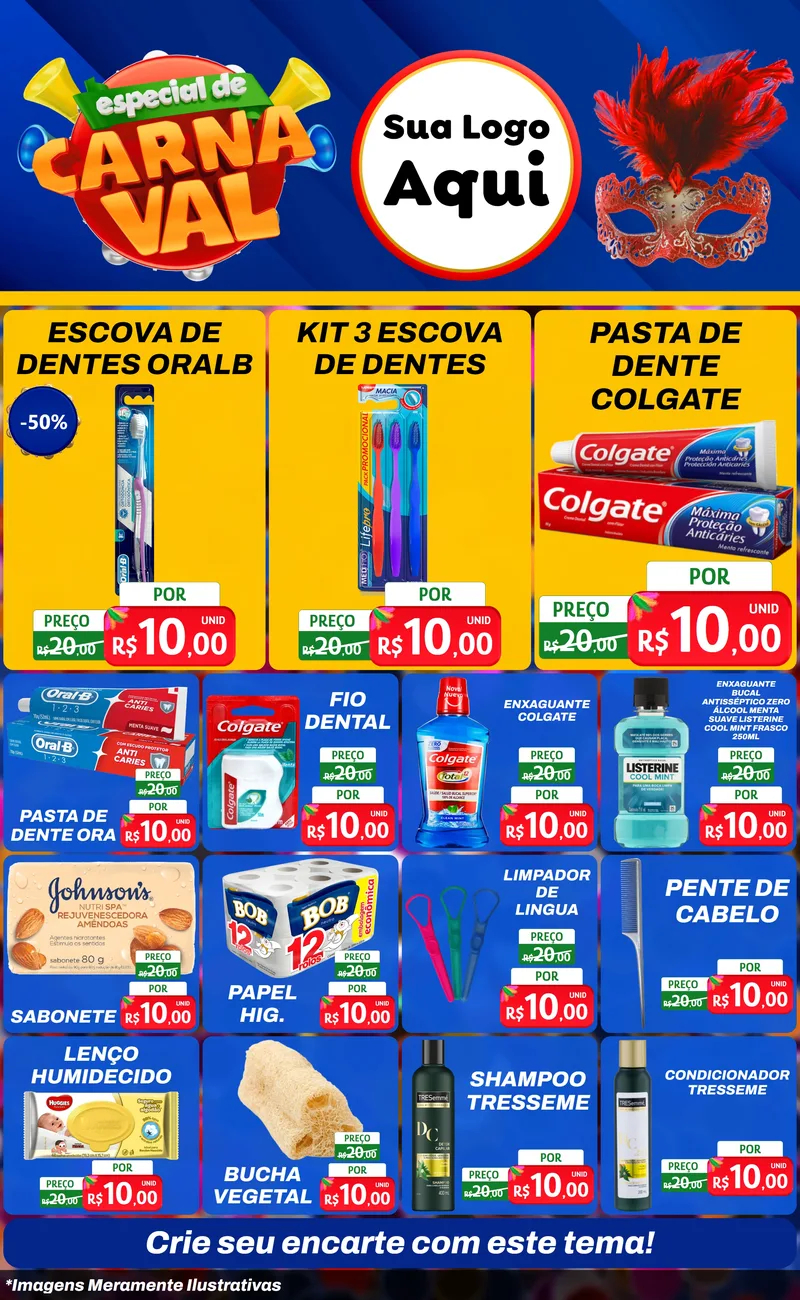 Modelo de Encarte para Encarte Grande com o tema Especial de Carnaval para Higiene Pessoal