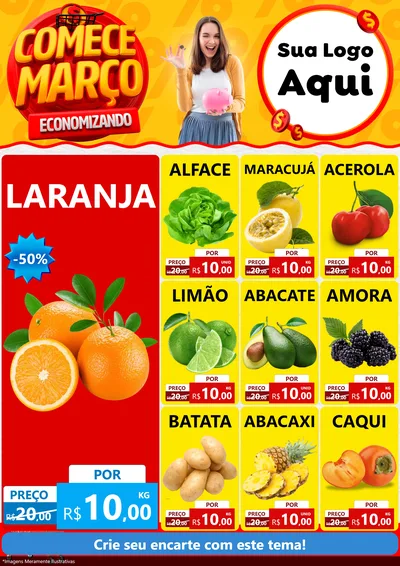 Modelo de Encarte para Encarte A4 Vertical com o tema Comece Março Economizando para Hortifrúti