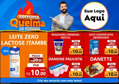 Modelo de Encarte para Encarte A4 Horizontal com o tema Semana Queima de Estoque para Frios e Laticínios
