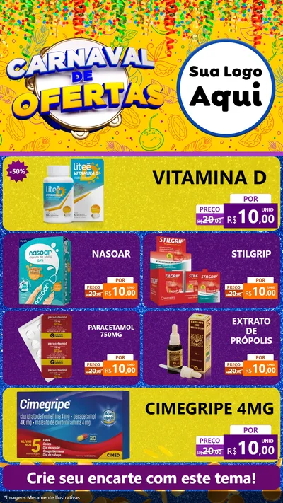 Modelo de TV para TV Vertical com o tema Carnaval de Ofertas para Farmácia