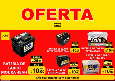 Modelo de Encarte para Encarte A4 Horizontal com o tema OFERTA - Vermelho Cartaz para Baterias Elétricas