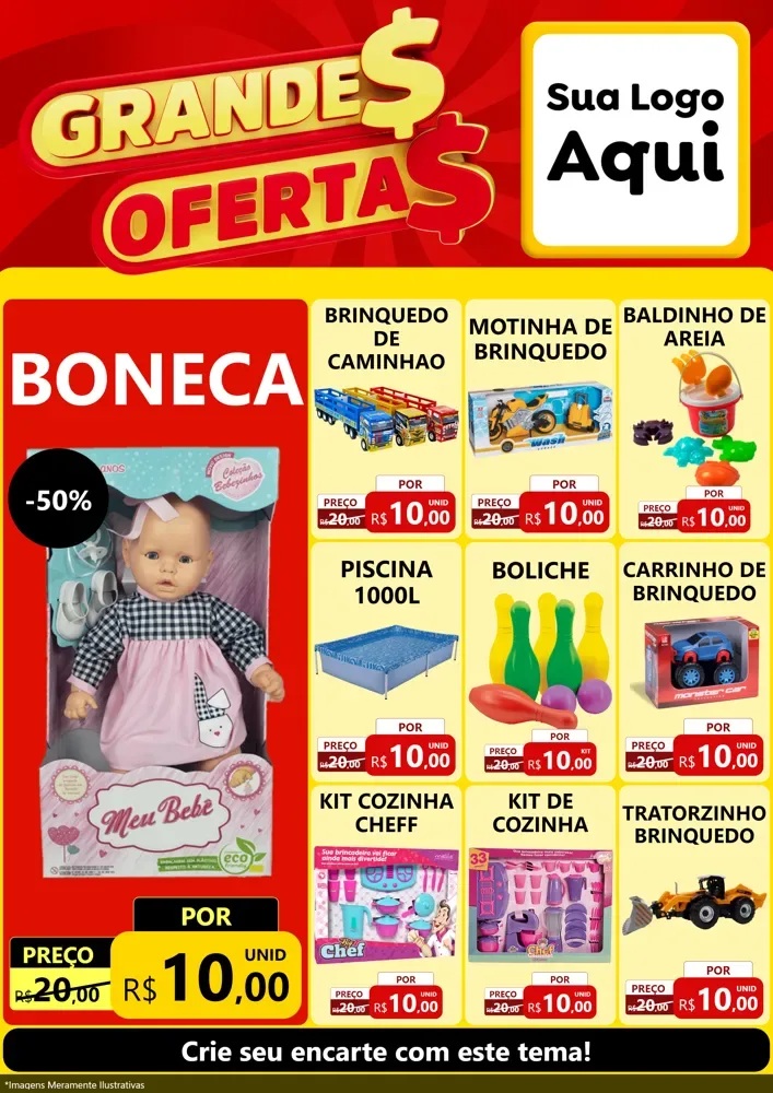 Modelo de Encarte para Encarte A4 Vertical com o tema Grandes Ofertas para Brinquedos