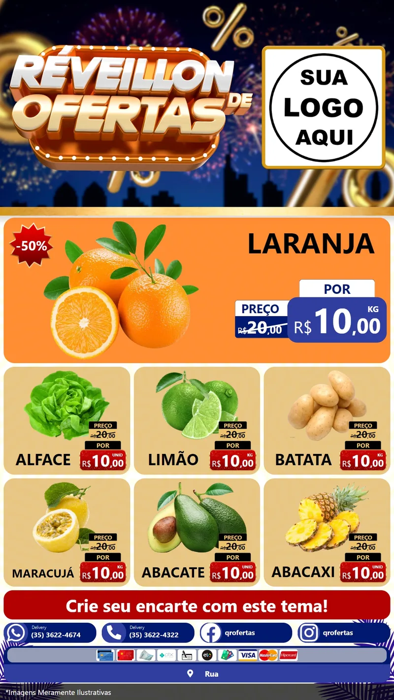 Modelo de Rede Social para Stories com o tema Réveillon de Ofertas para Hortifrúti
